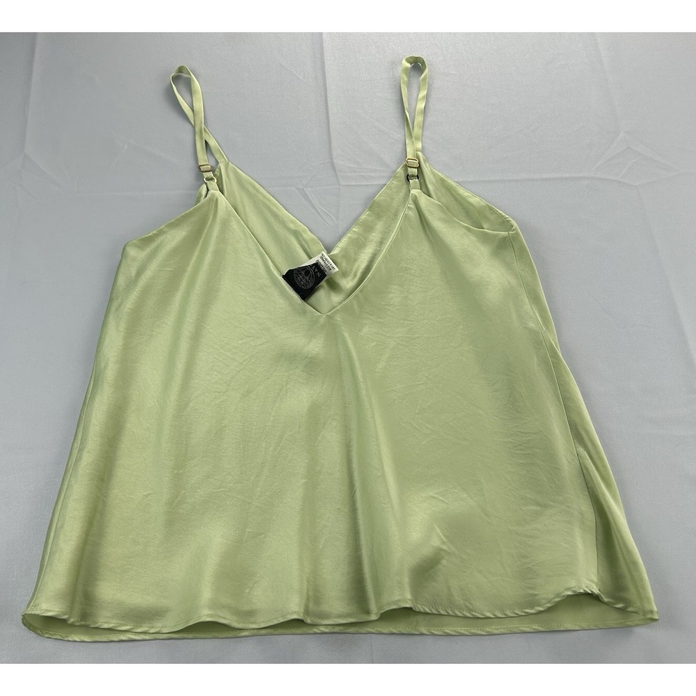 Natori Y2K 100% Silk Cami Tank Top Women's Medium Green Satin Adjustable Straps - Picture 3 of 10